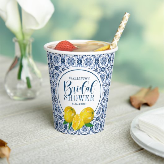 レモン イタリアン ブルー タイル ウェディング サンクス 紙コップ (インサイチュ)