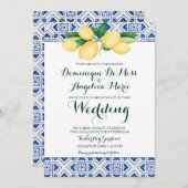 レモン ウェディング ブルー ホワイト メディテレニアン タイル 招待状 (正面/裏面)