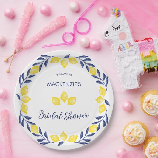 レモン ウォーターカラー ブライダル シャワー パーソナライズド ペーパープレート (パーティー)