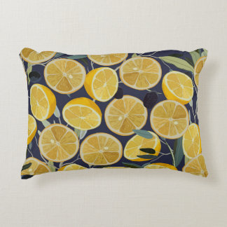 レモン、オリーブの枝、シームレスなヴィンテージ。 アクセントクッション
