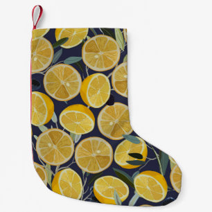 レモン、オリーブの枝、シームレスなヴィンテージ。 スモールクリスマスストッキング