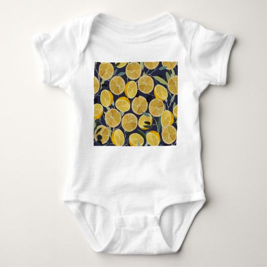 レモン、オリーブの枝、シームレスなヴィンテージ。 ベビーボディスーツ (正面)