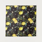 レモン、オリーブの枝:水彩パターン。 タペストリー (正面(横))