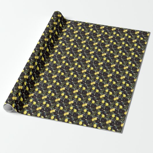 レモン、オリーブの枝:水彩パターン。 ラッピングペーパー (アンロールド)