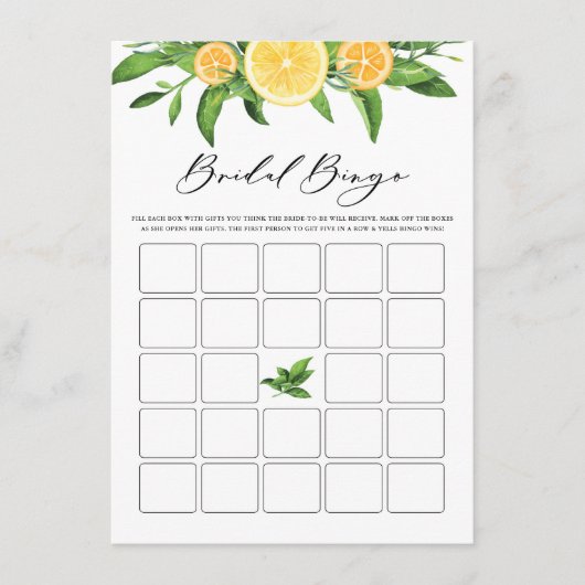 レモン&オレンジガーランドブライダルシャワービンゴ エンクロージャーカード (正面)
