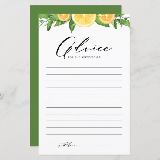 レモン&オレンジサマーブライダルシャワーアドバイス (正面/裏面)