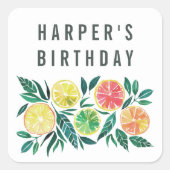 レモン&オレンジ名前をカスタムするバースデーパーティー スクエアシール (正面)