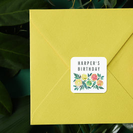 レモン&オレンジ名前をカスタムするバースデーパーティー スクエアシール