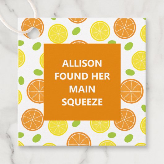 レモン&オレンジ結婚ズブライダルシャワーメインスクイーズ フェイバータグ (正面)