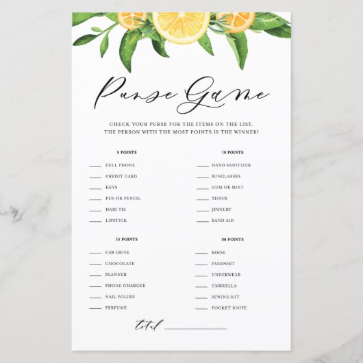 レモン&オレンジ財布シャワーゲームの中身 (正面)