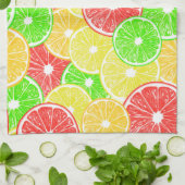 レモン、オレンジ、グレープフルーツ、ライムの薄切りパターン キッチンタオル (折り畳み)