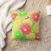 レモン、オレンジ、グレープフルーツ、ライムの薄切り模様 クッション (ブランケット)