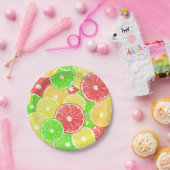 レモン、オレンジ、グレープフルーツ、ライムの薄切り模様 ペーパープレート (パーティー)