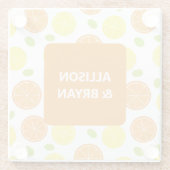 レモン、オレンジ、ブドウのフルーツ カスタマイズ ガラスコースター (裏面)