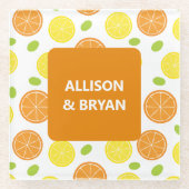 レモン、オレンジ、ブドウ 果物 パーソナライズド ガラスコースター (正面)