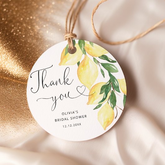 レモン&グリーナリーシックブライダルシャワーサンキューユー フェイバータグ