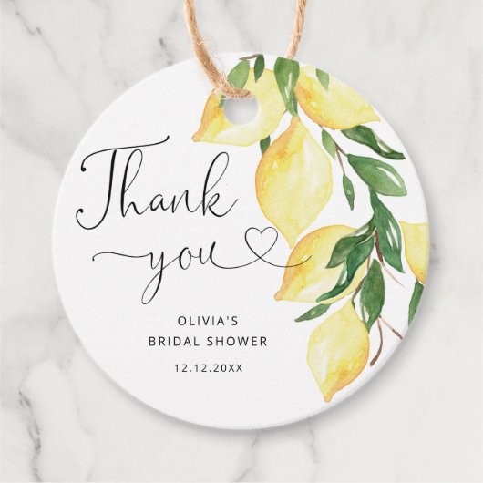 レモン&グリーナリーシックブライダルシャワーサンキューユー フェイバータグ (正面)