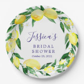 レモン グリーンネリー ブルーム ウォータカラー ブライダル シャワー ペーパープレート (正面)