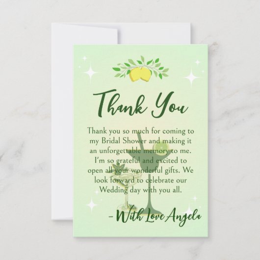 レモン グリーン カクテル パーティー ブライダル シャワー サンキューカード (正面)