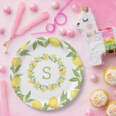 レモン グリーン モノグラム エレガント ペーパープレート (パーティー)