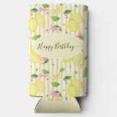 レモン コケット ピンクの蝶結びと黄色のストライプ スリム缶クーラー (裏面)