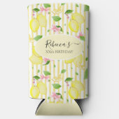 レモン コケット ピンクの蝶結びと黄色のストライプ スリム缶クーラー (正面)