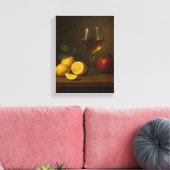 レモン、ザクロ、ワイングラスを添えた静かな生活 キャンバスプリント (インサイチュ (リビング))