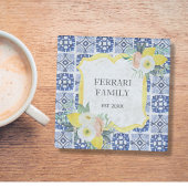 レモン シトラス イタリアン メディテレーニアンタイルパターン ガラスコースター