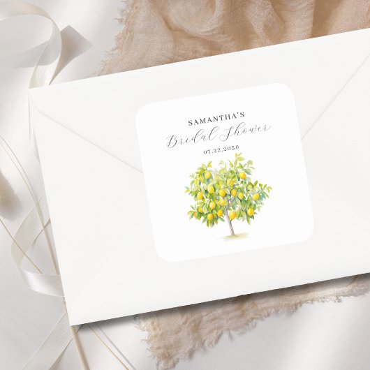 レモン シトラス ウォーターカラー ブライダルシャワー スクエアシール