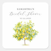 レモン シトラス ウォーターカラー ブライダル シャワー スクエアシール (正面)
