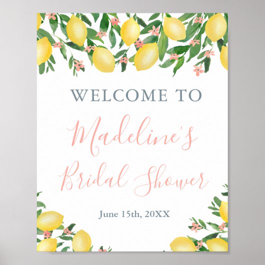 レモン シトラス ピンク ブライダルシャワーのお出迎えポスター ポスター (正面)