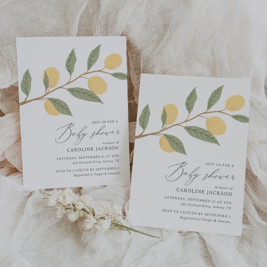 レモン シトラス ベイビー シャワー 招待状