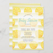 レモン&ストライプレモン水彩ベビーシャワー招待状 招待状 (正面/裏面)
