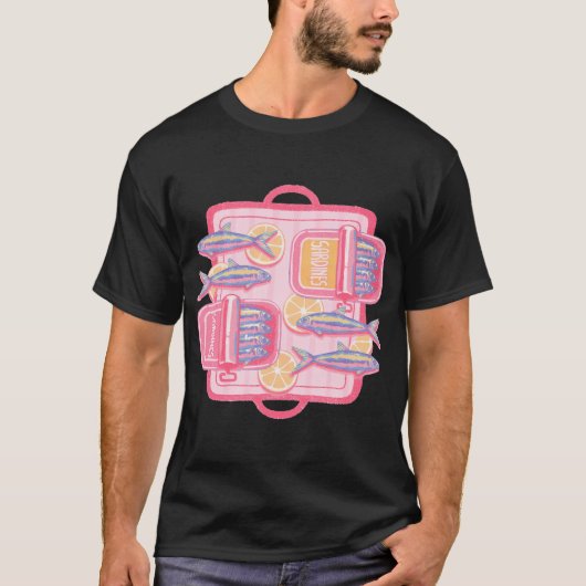 レモン・スライスと可愛いレトロなイワシ Tシャツ (正面)