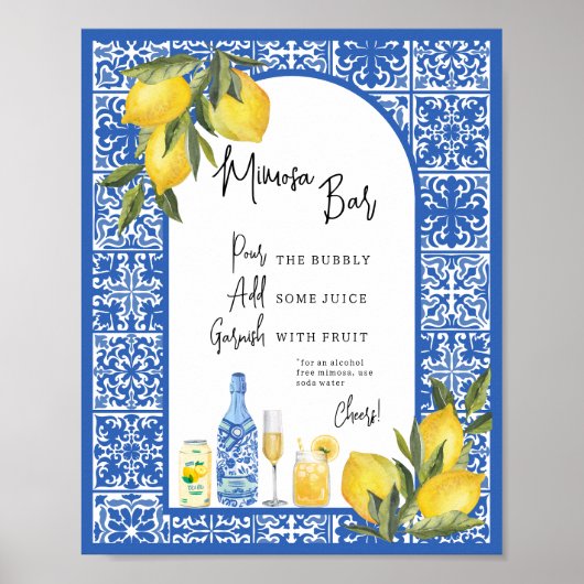 レモン&タイル地中海のシャワーミモザバーサイン ポスター (正面)