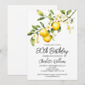 レモン テーマ 水彩 80歳 誕生日パーティー 招待状 (正面/裏面)