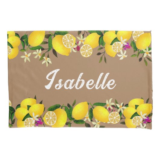 レモン デイズ ブラウン 枕カバー (正面左)