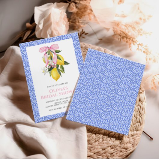 レモン ピンク ボウ コケッタ ブライダル シャワー 招待状