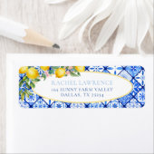 レモン フラワーのイタリアン ブルー タイル 返送先住所 ラベル (インサイチュ)