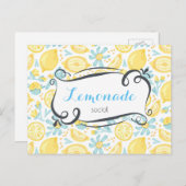 レモン&フラワーパターンレモネードソーシャル招待状 インビテーションポストカード (正面/裏面)