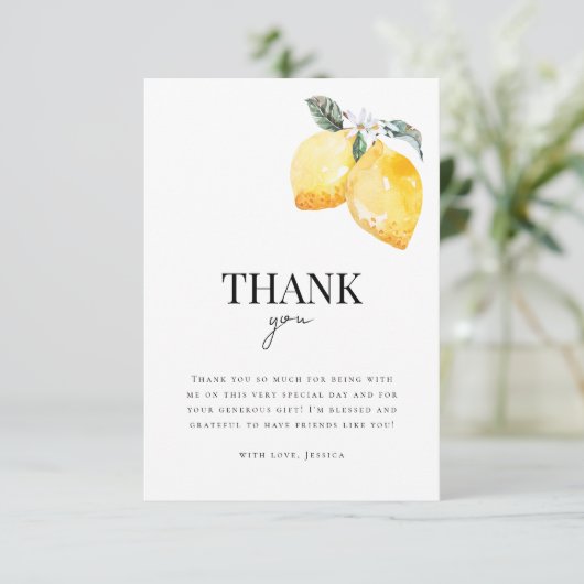 レモン フラワープリント & イタリアン タイル シトラス ブライダルシャワー サンキューカード (スタンド正面)