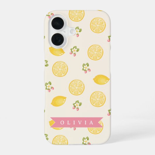 レモン+フラワー+サマー+カスタム+ネームデザイン iPhone 16ケース (裏面)