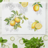 レモン&フルーツキッチンタオルホワイトイエローグレー キッチンタオル (折り畳み)