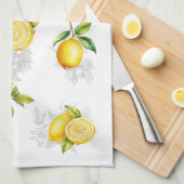 レモン&フルーツキッチンタオルホワイトイエローグレー キッチンタオル (四つ折り)