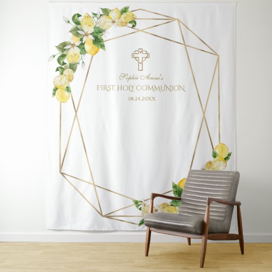 レモン フルーツ ゴールド フレーム 聖体拝領 背景 タペストリー (インサイチュ)