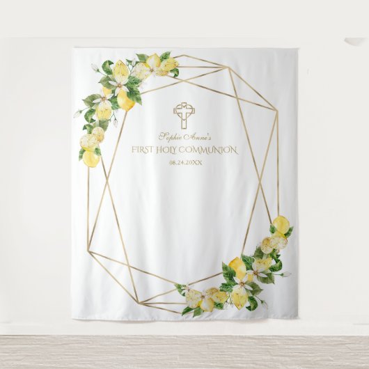 レモン フルーツ ゴールド フレーム 聖体拝領 背景 タペストリー (正面)