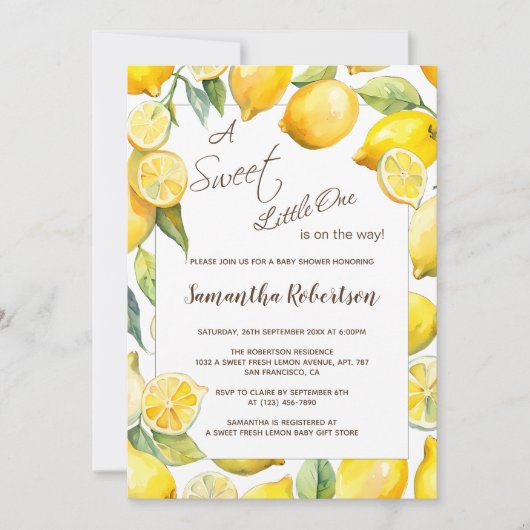 レモン フルーツ シトラス サマー ベイビー シャワー 招待状 (正面)