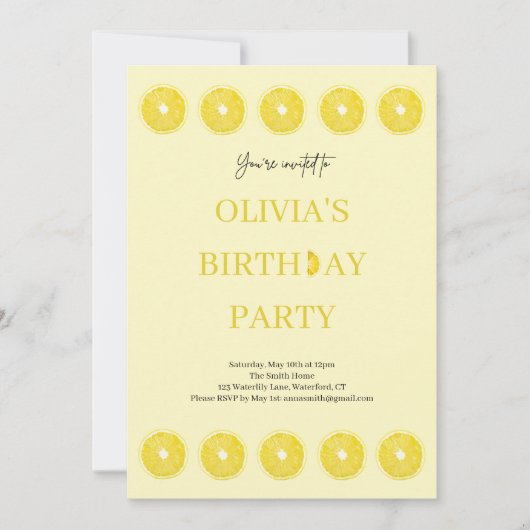 レモン フルーツ フレッシュ バースデー パーティー 招待状 (正面)