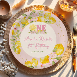 レモン フローラル 1歳の誕生日 フラワー柄 ペーパープレート