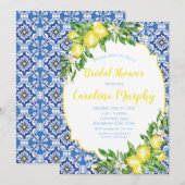 レモン ブライダルシャワーの招待状、ブルータイル イタリア語 招待状 (正面/裏面)